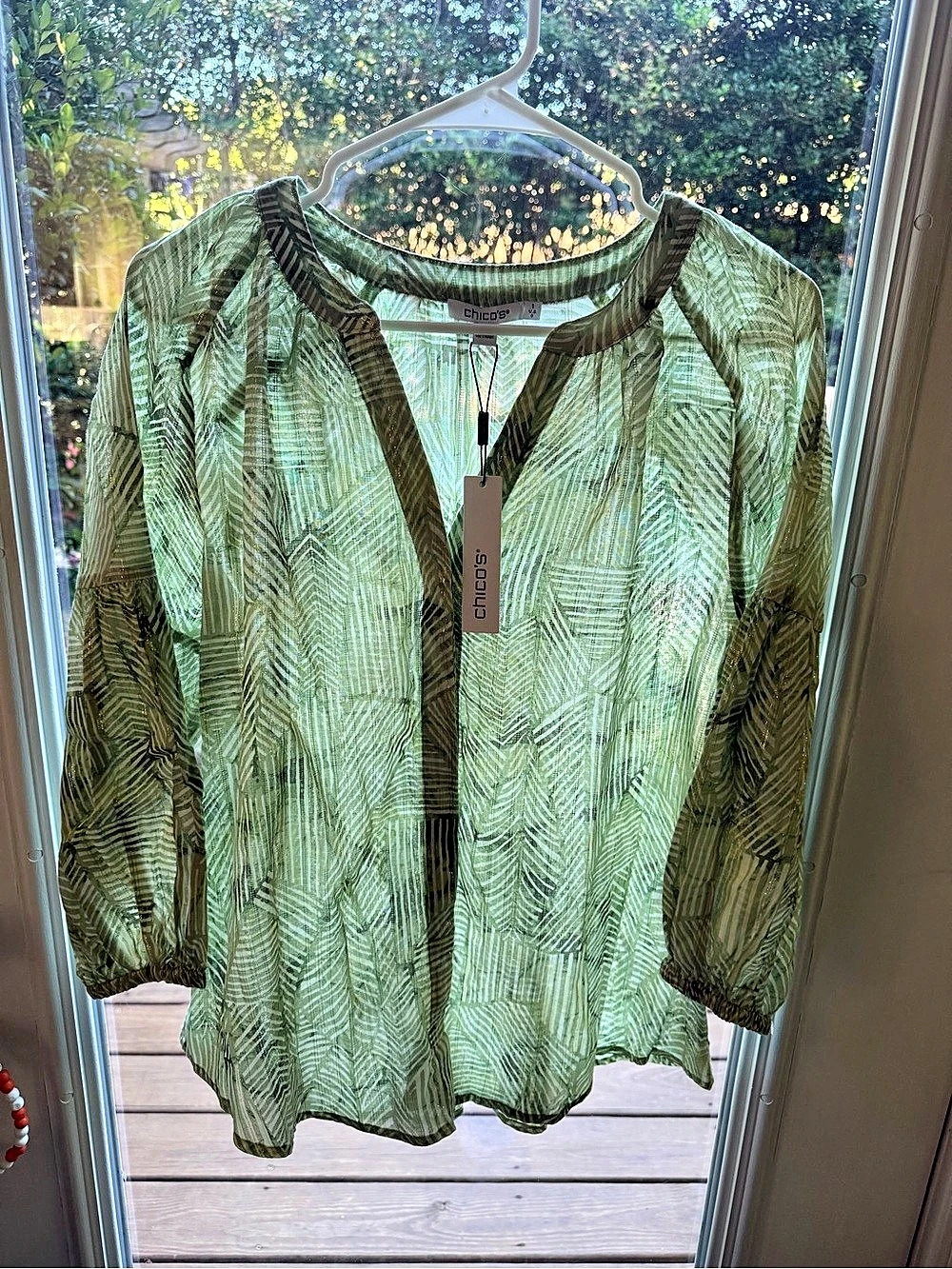 Chico's Light Green Printed Blouse Size 1 NWT